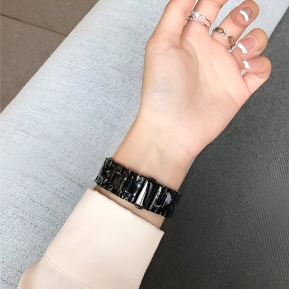 Apple Watch Band Black Marble Resin Adjustable Stylish Strap Watch Band - Picture 6 of 8